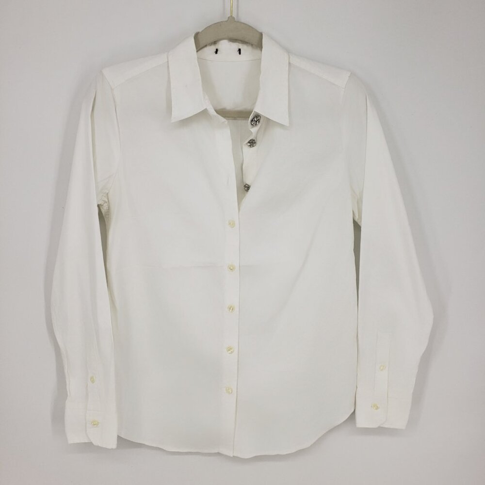3/$25 Ann Taylor Perfect Shirt S Womens Long Sleeve Rhinestone Buttons White